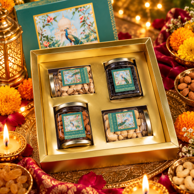 Peacock  Hard Cardboard Diwali Dry Fruit Gift Box-1682 (Brand- 5aDay)