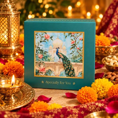 Peacock  Hard Cardboard Diwali Dry Fruit Gift Box-1682 (Brand- 5aDay)