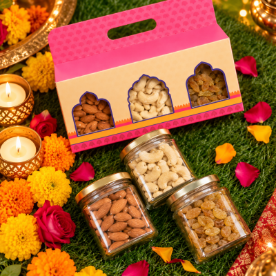 3 Jar Diwali Dry Fruit Gift Hamper-1818-B(Brand- 5aDay)