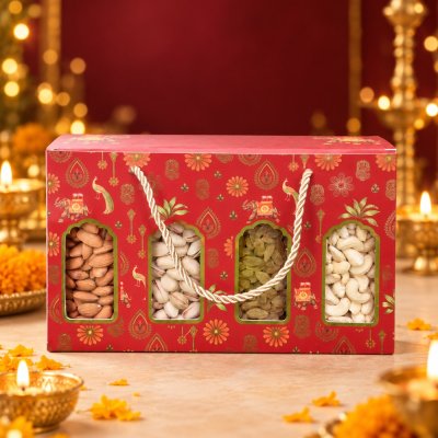 4 Jar Diwali Dry Fruit Gift Hamper-1824(Brand- 5aDay)