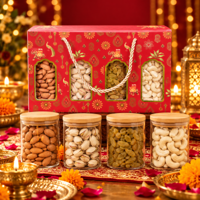 4 Jar Diwali Dry Fruit Gift Hamper-1824(Brand- 5aDay)
