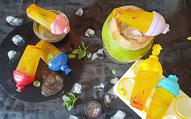 Fruity Coconut Kesari Popsicles