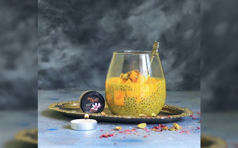 Saffron Fresh Fruit Pudding with Basil seeds